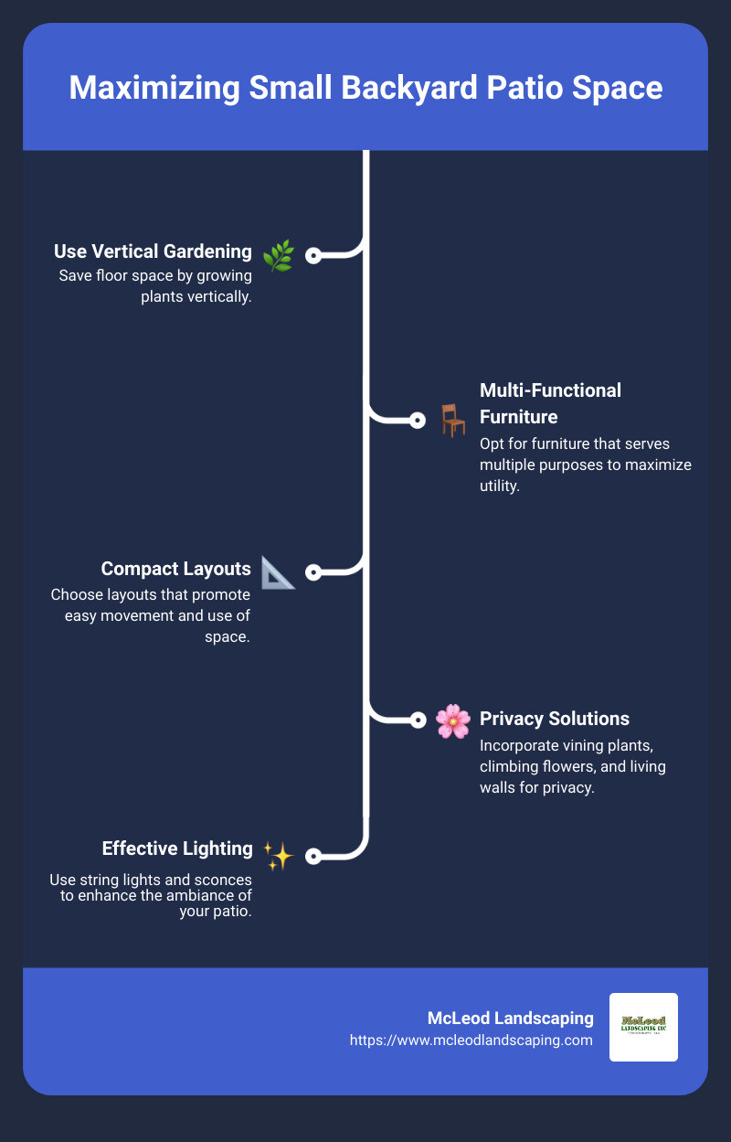 Infographic on maximizing small patio space - patio designs for small backyards infographic infographic-line-5-steps