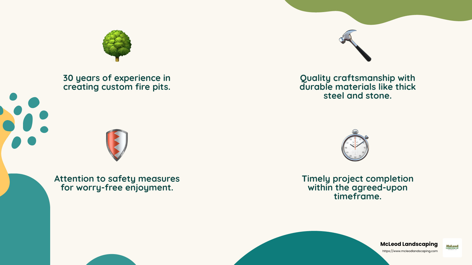 Improve your outdoor space with a custom fire pit from McLeod Landscaping. - wood burning fire pit infographic 4_facts_emoji_nature