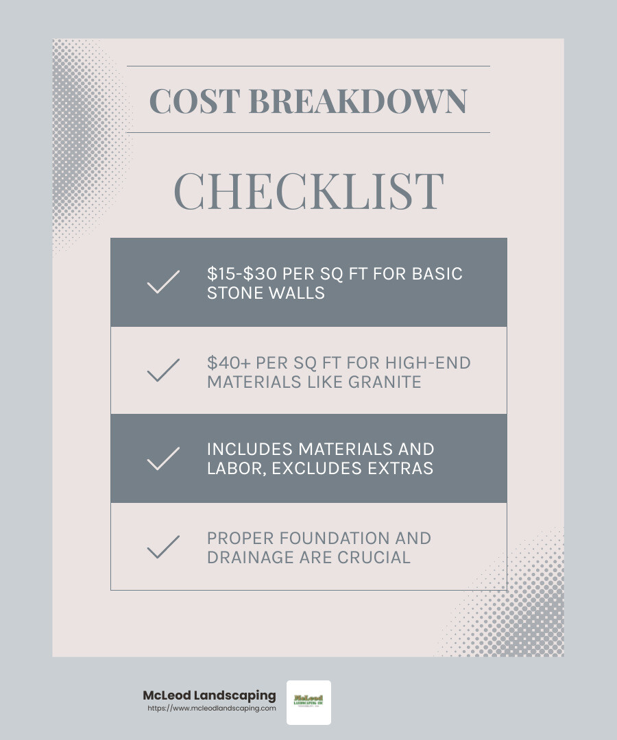 Cost Range of Stone Walls - stone wall infographic checklist-light-blue-grey