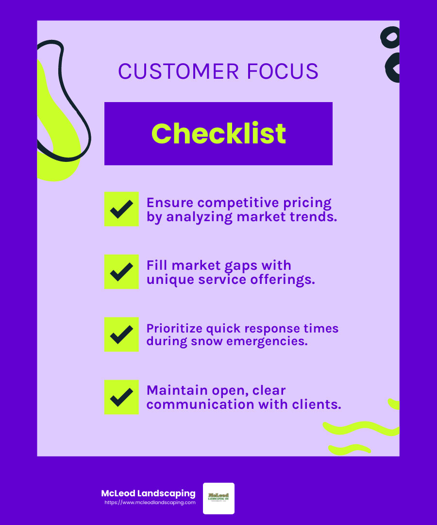 Service quality and customer satisfaction are paramount in snow removal. - snow plowing pricing commercial infographic checklist-fun-neon