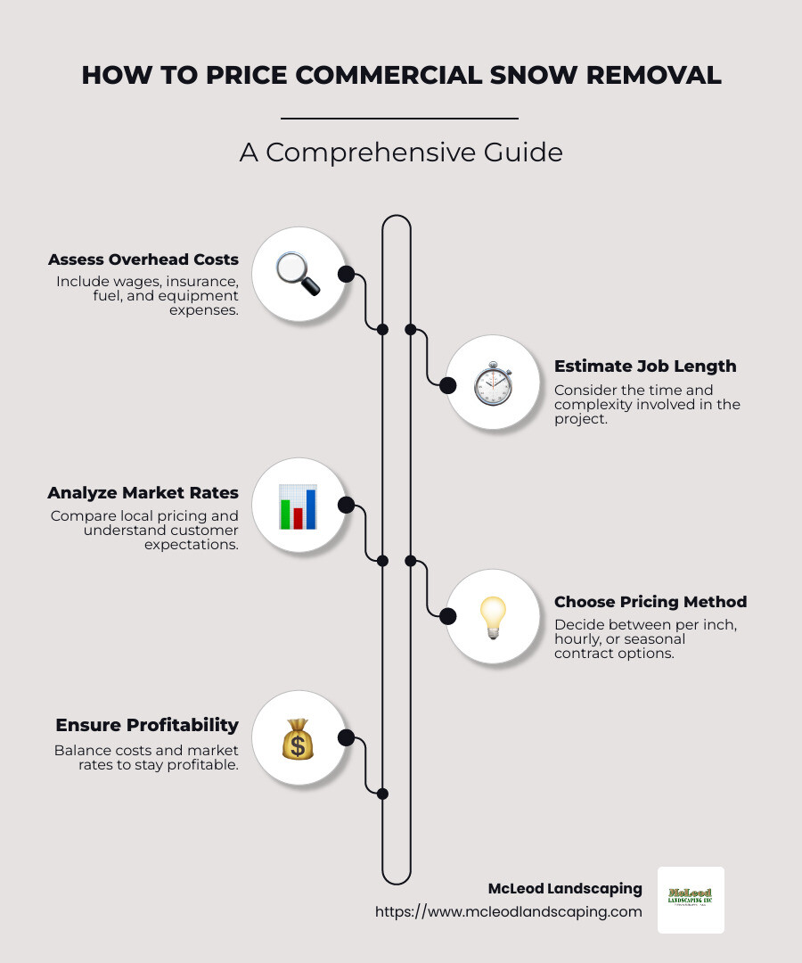 an infographic detailing the steps in commercial snow pricing - how to price commercial snow removal infographic infographic-line-5-steps-neat_beige