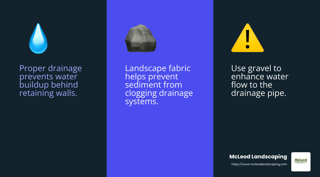 Proper drainage is essential for retaining wall stability. - garden wall retaining infographic 3_facts_emoji_blue