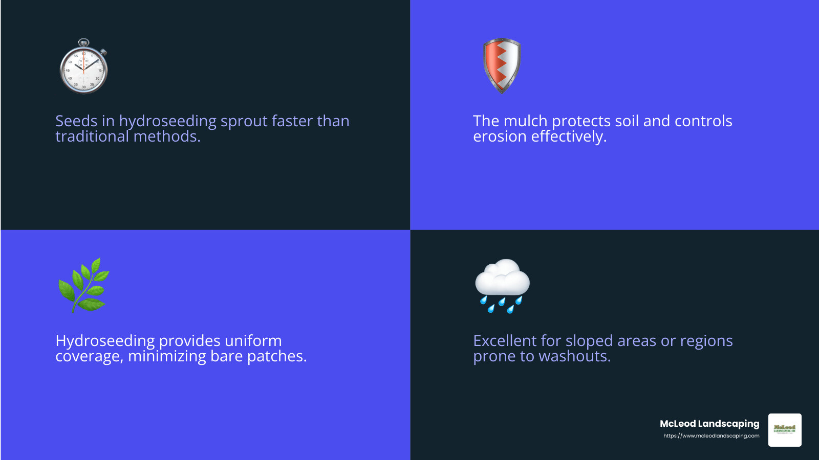 Hydroseeding ensures even coverage, leading to uniform lawn growth. - hydroseeding in my area infographic 4_facts_emoji_blue