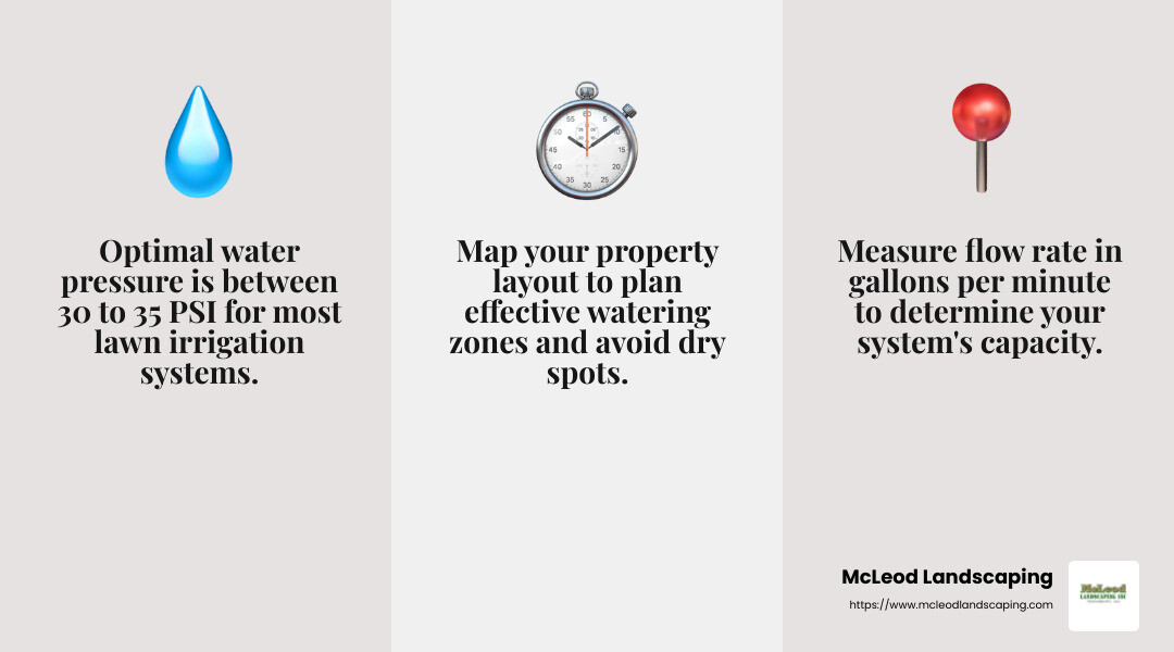 Water Pressure and Flow Rate - install lawn irrigation system infographic 3_facts_emoji_grey