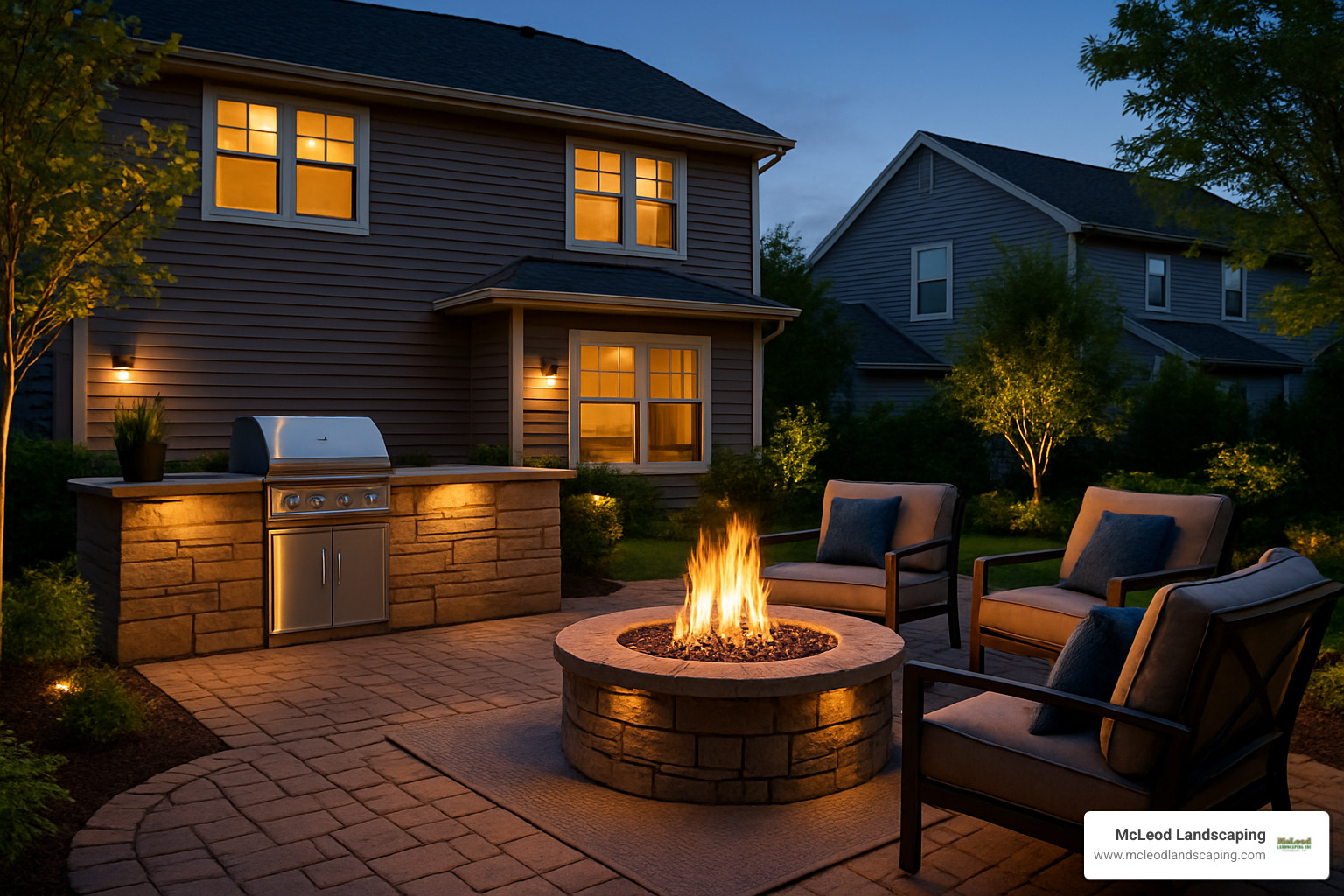 outdoor kitchen with fire pit - outdoor patio companies near me