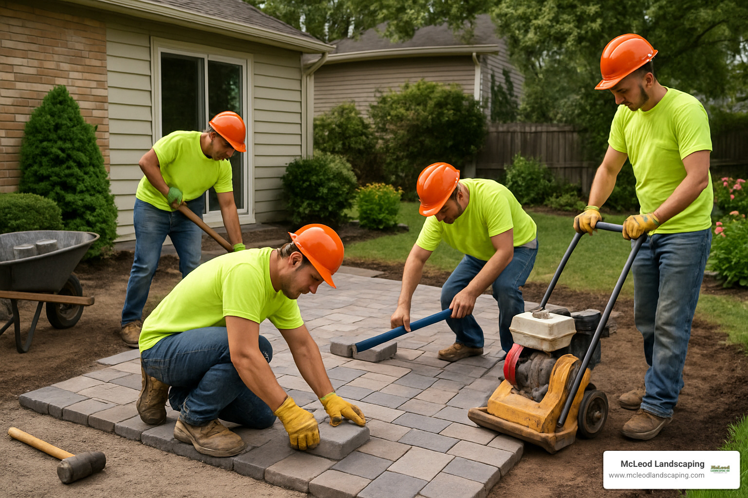 professional patio installation crew working - patio contractor