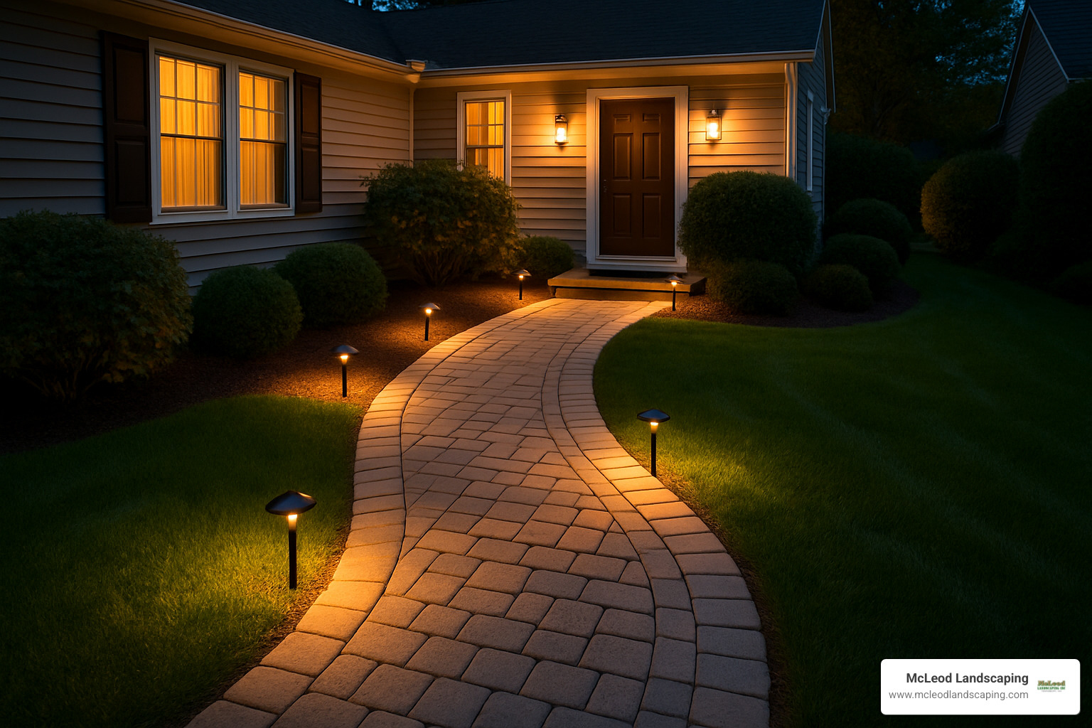 decorative paver walkway with lighting - hardscape services