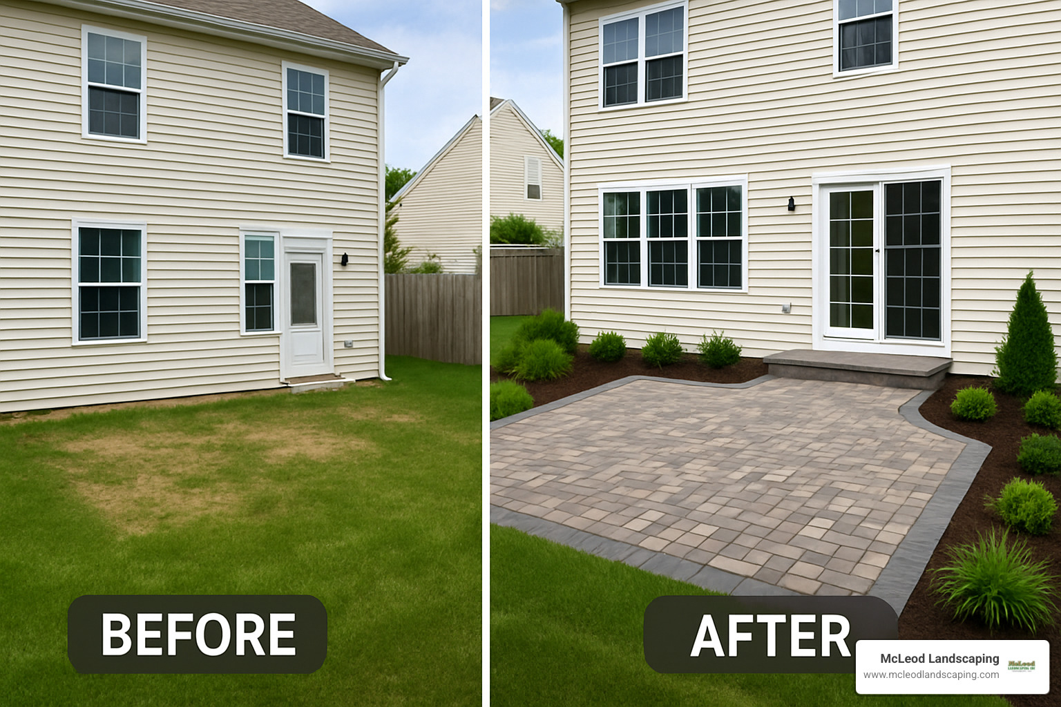 before-and-after patio build change - brick patio contractors