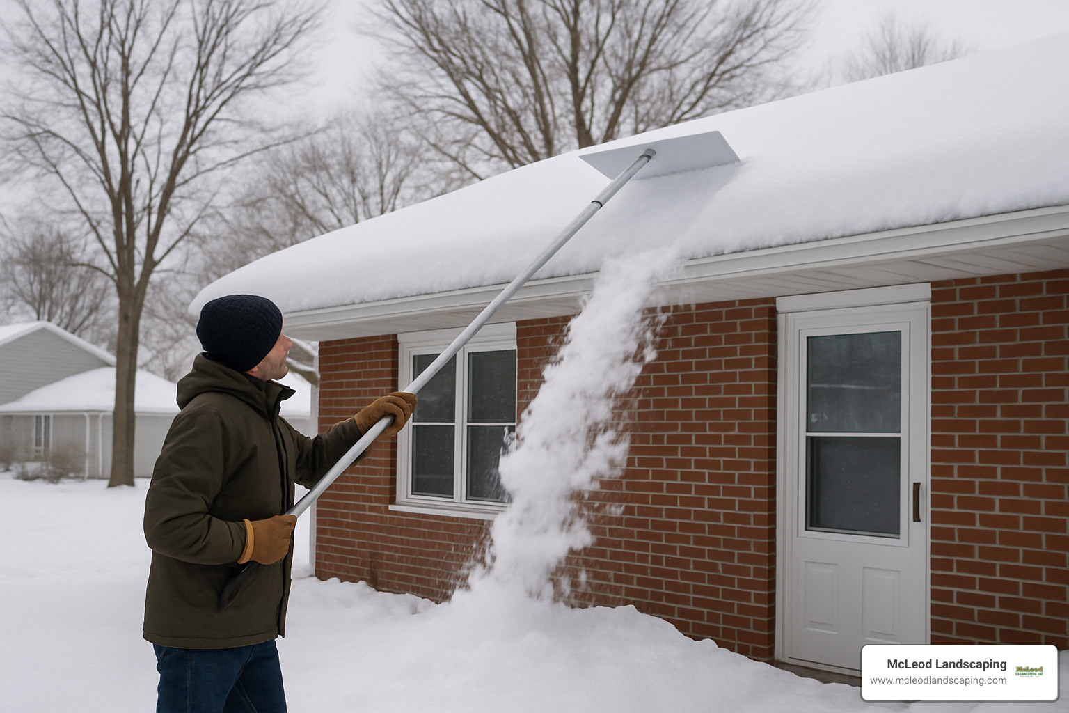 roof rake in action - Winter property maintenance