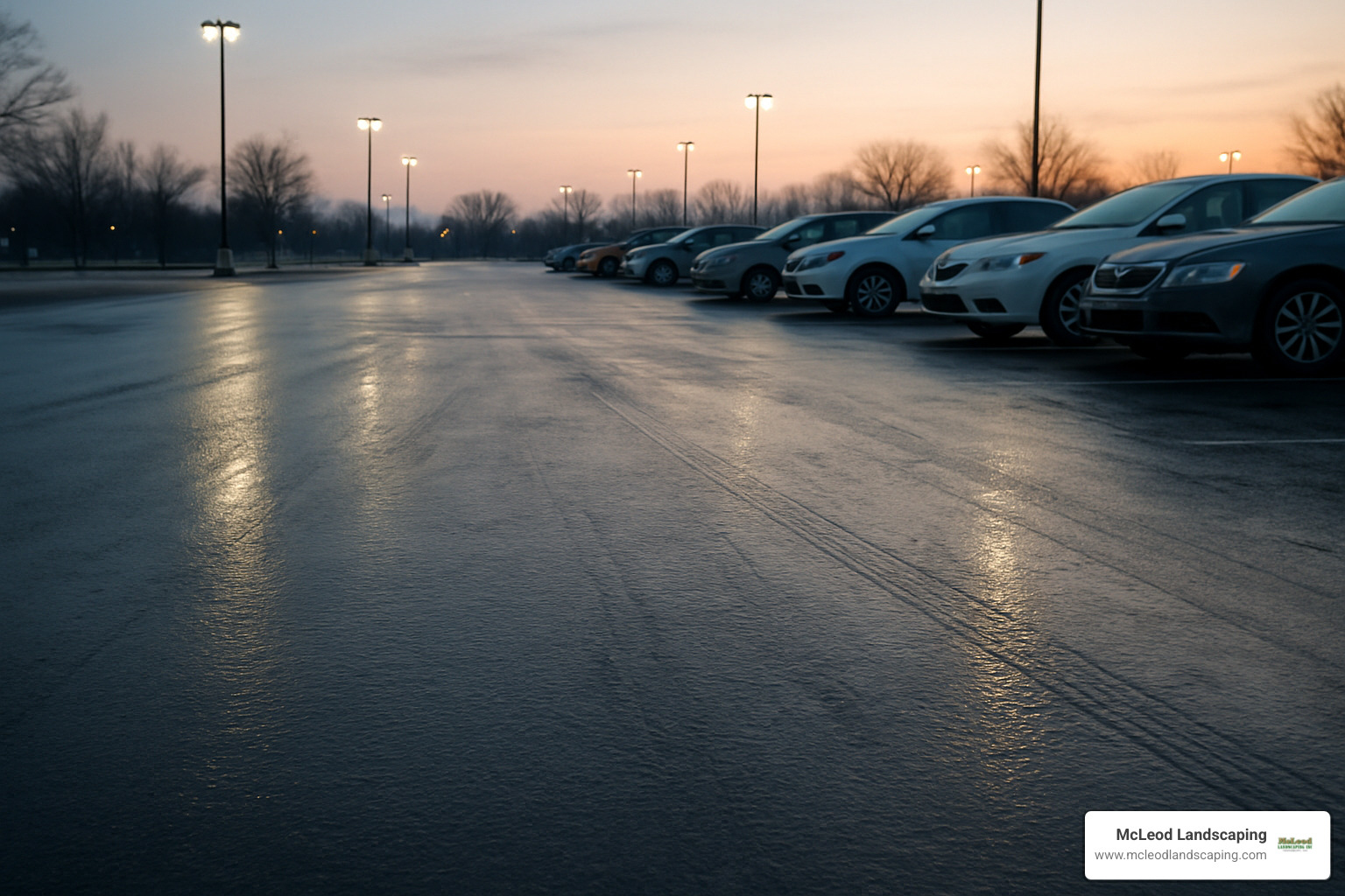 Formation of black ice on parking lot surface - Ice control services