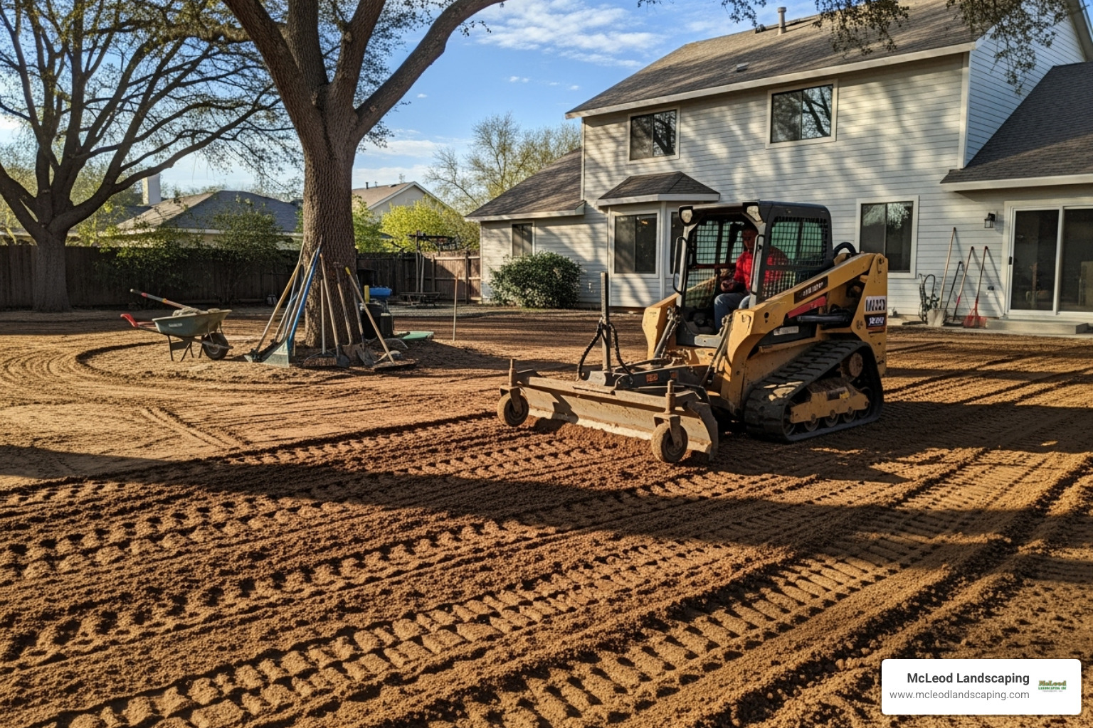 Landscaper grading a yard before sod installation - cost of new sod installed