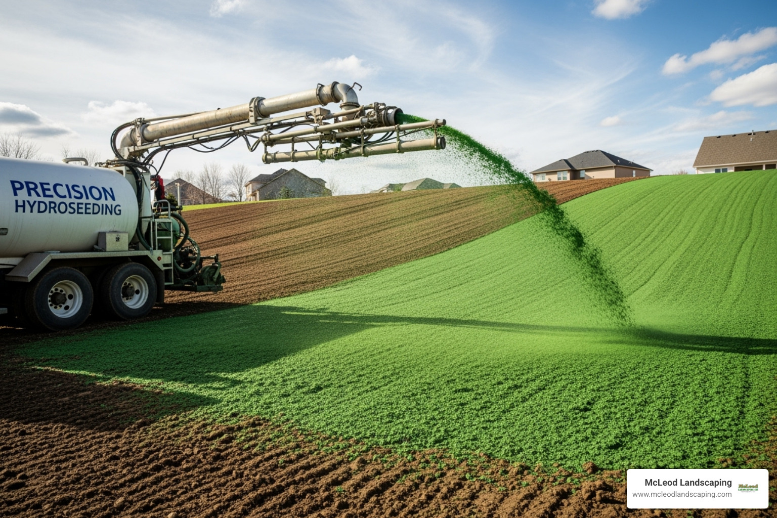 hydroseeding truck spraying slurry - lawn installation price