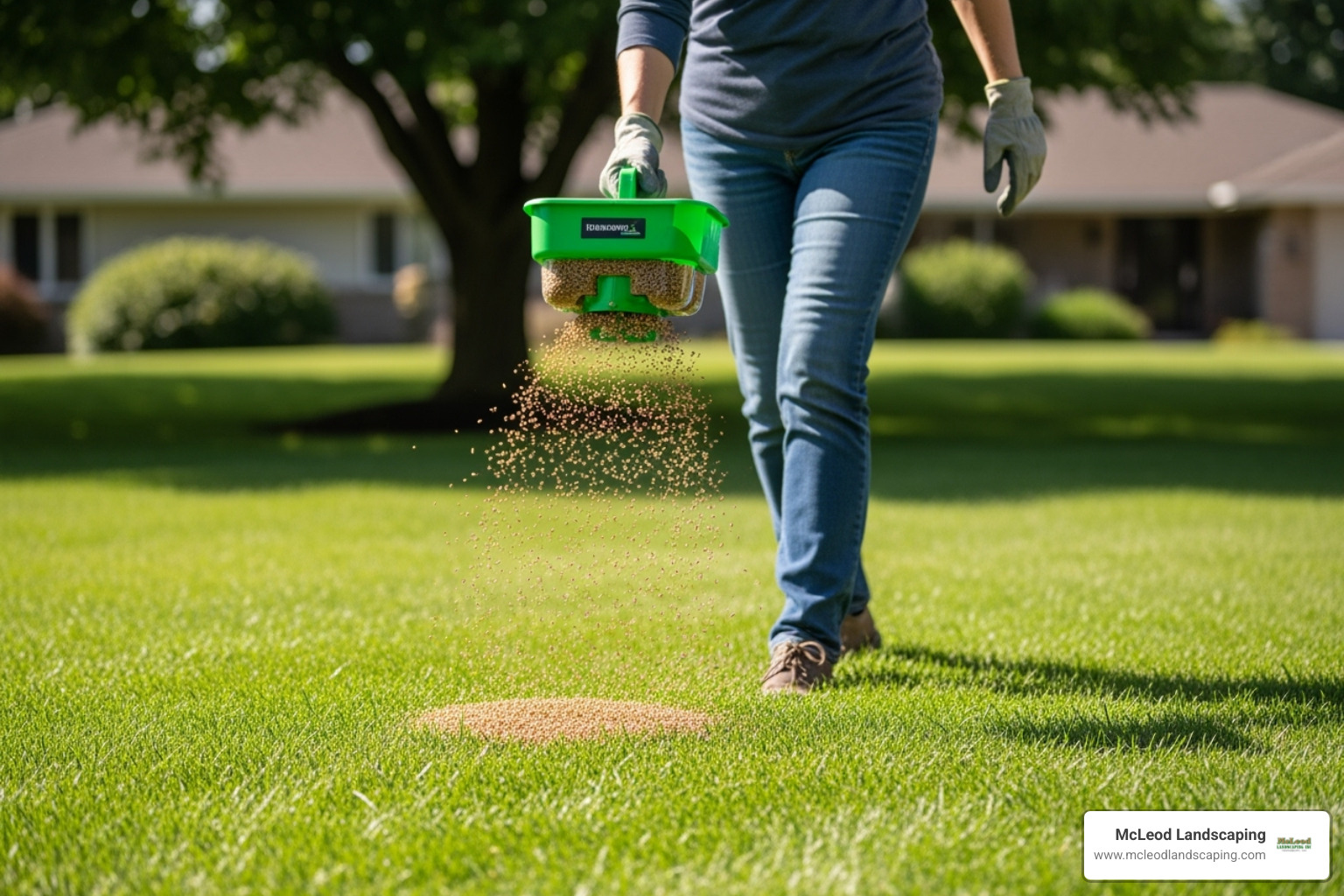 hand spreader seeding a lawn - lawn installation price