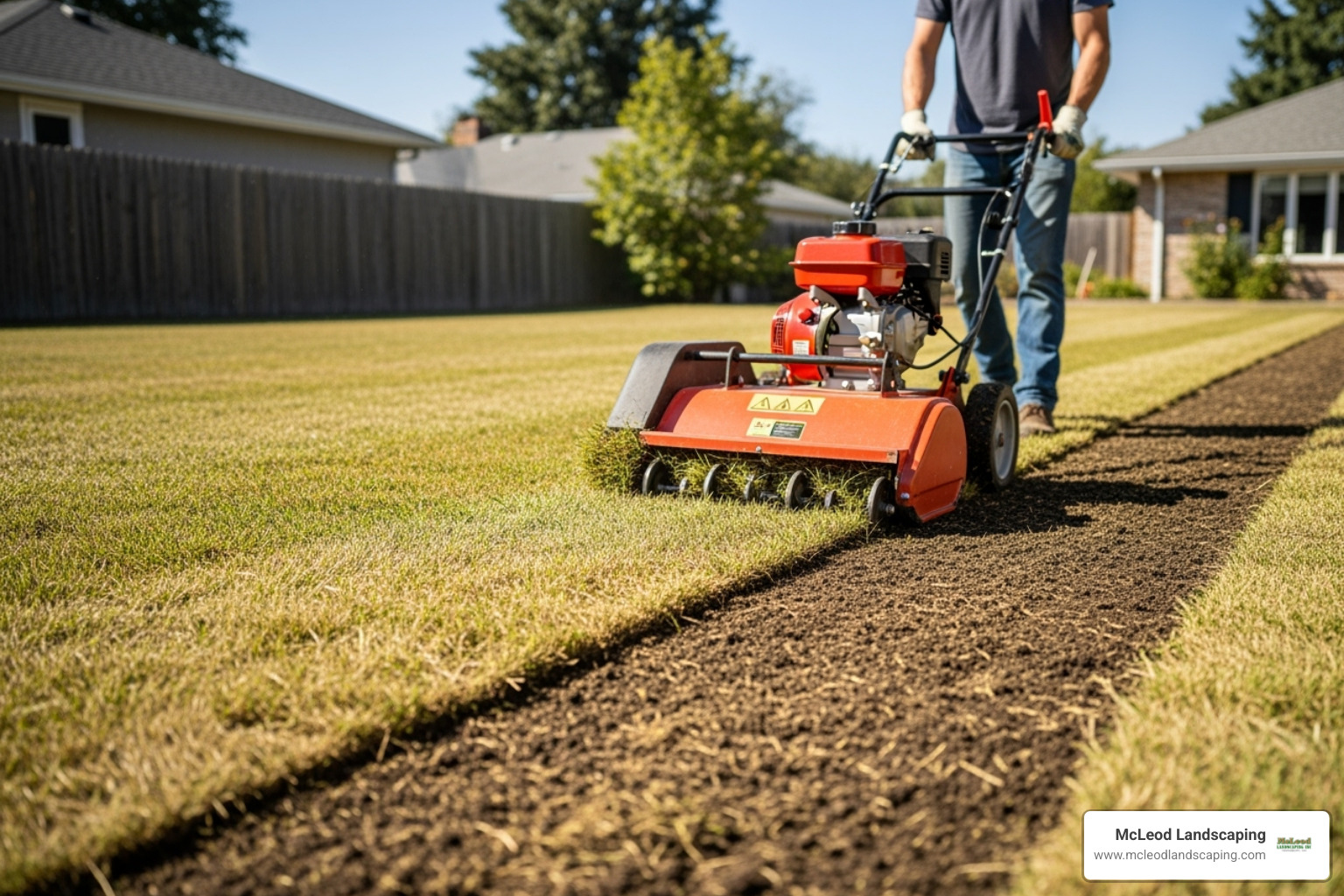 A sod cutter being used to remove old grass - sodding a yard