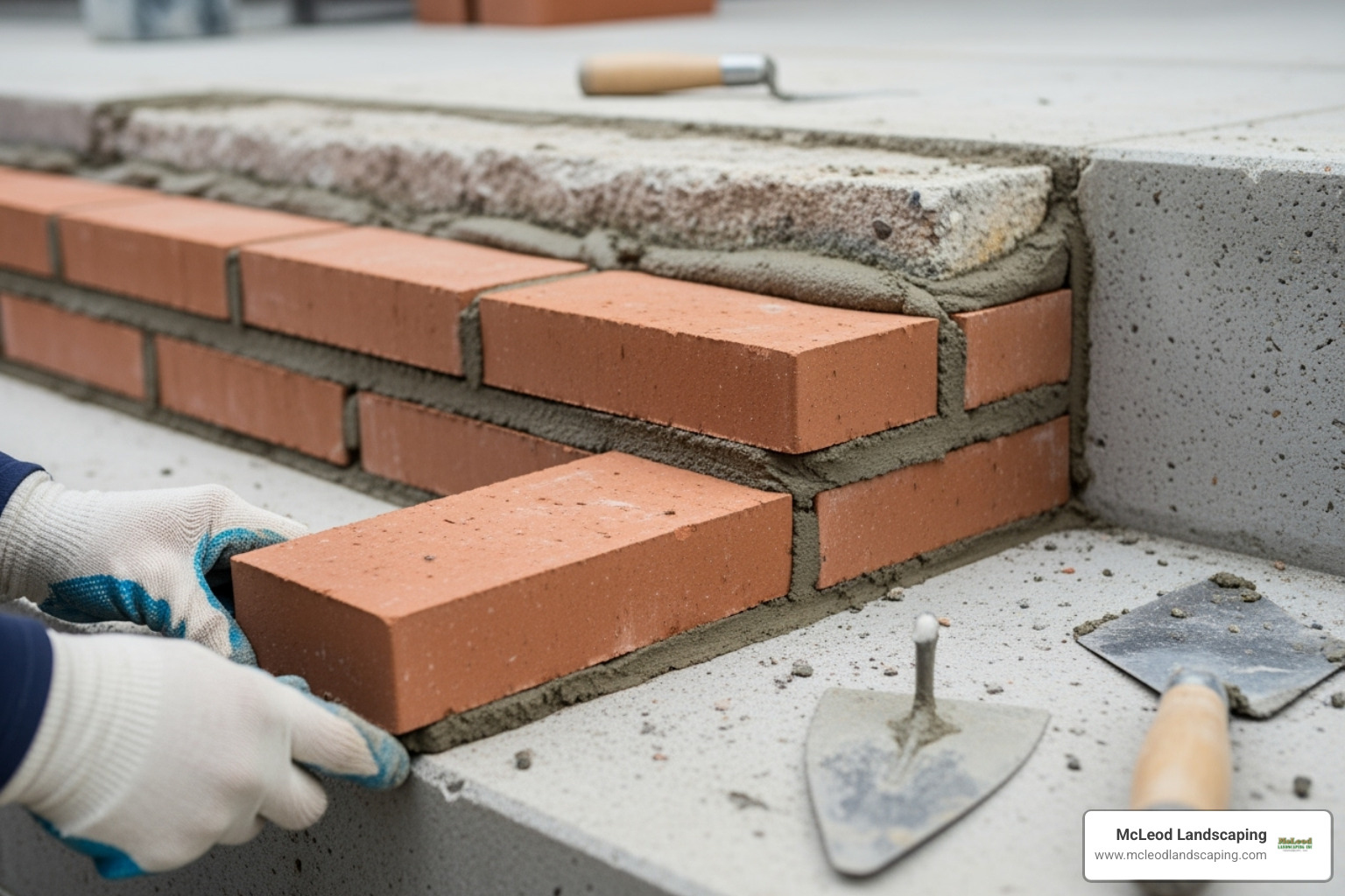 Riser bricks support the border above. - brick over concrete steps