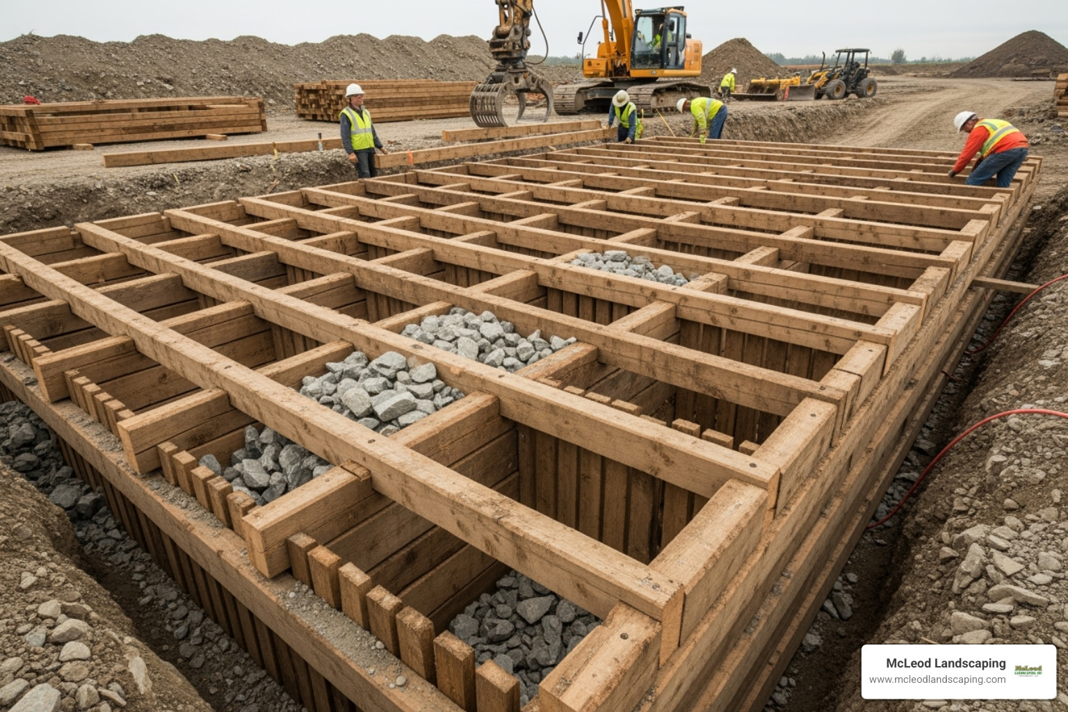 Timber crib wall construction showing interlocking headers and stretchers forming cellular compartments. - crib wall construction